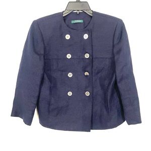 Ralph Lauren LRL 100% Linen Blazer Size 8 Urban Spctr-F City Navy Double Breast